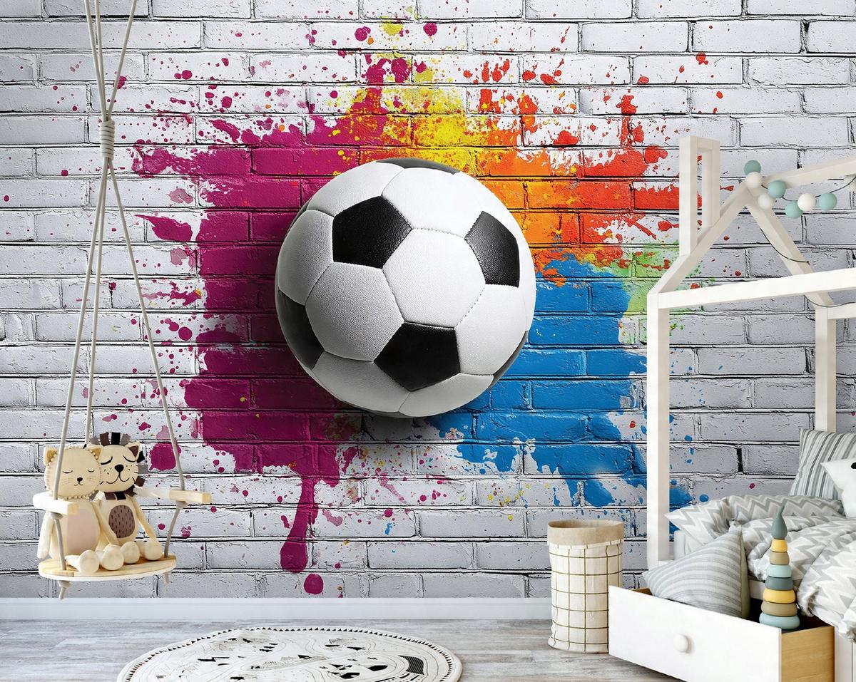 FOTOTAPETE Kinderzimmer Junge 3D Effekt Fußball 150x105 - Multicolor, Papier (150/105cm) - Wallarena