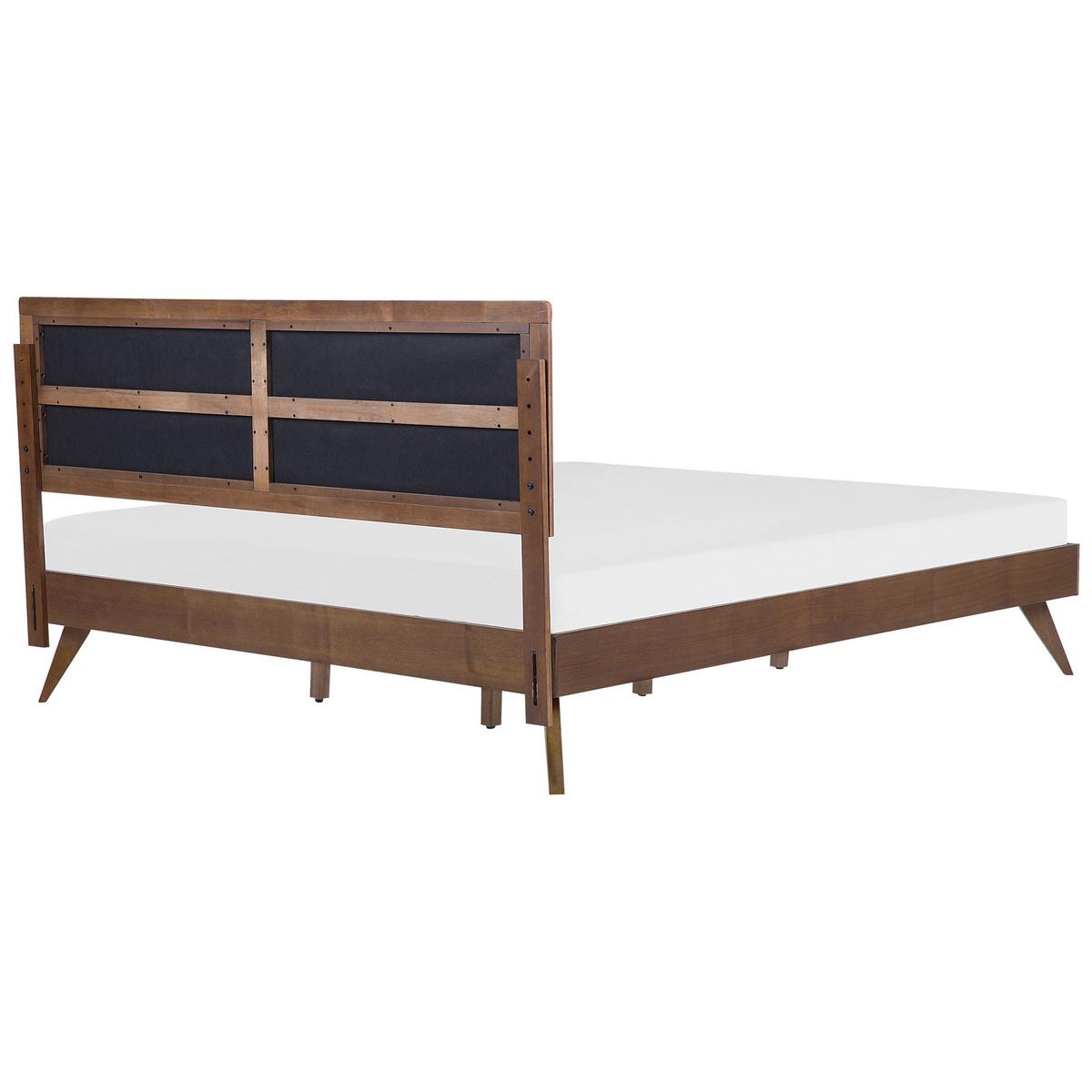 HOLZBETT 180/200cm Dunkler Holzfarbton Poissy - Dunkelbraun, Holzwerkstoff/Textil (180/200cm) - Beliani