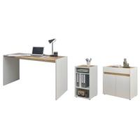 SCHREIBTISCHKOMBINATION 3-teilig weiß, Eiche Wotan 143 cm, Büromöbel Set mit Aktenregal und Kommode - Eichefarben/Eiche Wotan, Holzwerkstoff/Kunststoff (140/143/76cm) - Furn.Design