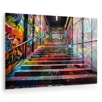 ACRYLGLASBILD Treppe - Graffiti - Farben - Kunst Wandbild Schlafzimmer 120x80 cm - Multicolor, Glas (120/80cm) - MuchoWow