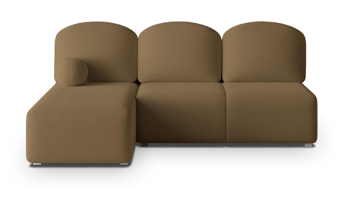 ECKSOFA TRAMA Orange Boucle-Stoff mit Schlaffunktion - Orange, Holz (200/143cm) - MASSENO