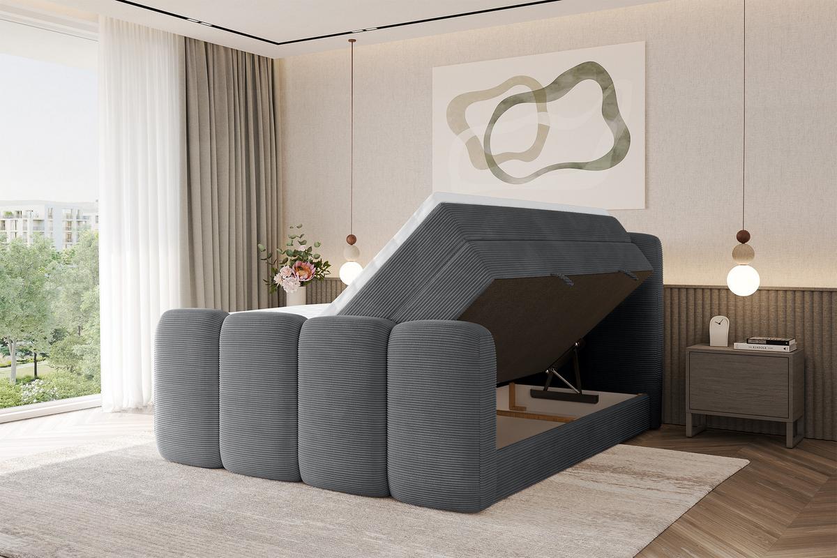 BOXBETT mit Matratze H3|H4 und Lattenrost - NINA-Z KING - 200x200 cm Poso - Dunkelgrau - Taupe, Holzwerkstoff (200/200cm) - ALTDECOR