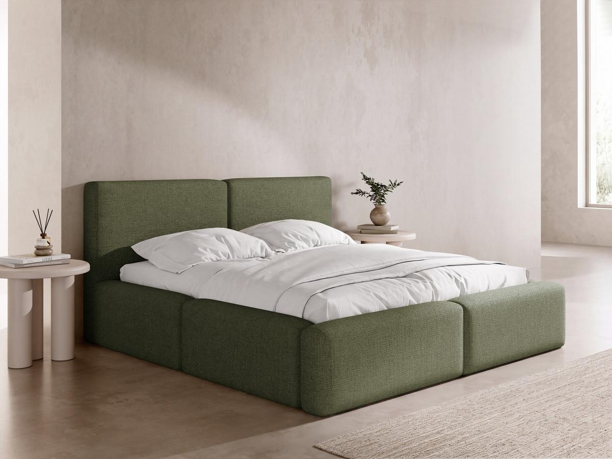 POLSTERBETT Duo mit Bettkasten, Metall-Lattenrost & hohem Kopfteil in Grün Chenille 160x200 cm - Birkefarben/Grün, Kunststoff/Textil (160/200cm) - WFL GROUP