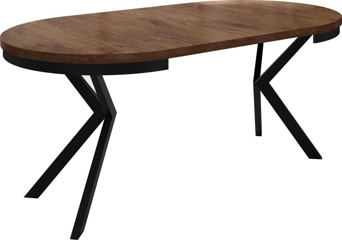 ESSTISCH Ross runder ausziehbarer, Lefkas Eiche 120-200/120/76 cm - Alteiche/Schwarz, Holzwerkstoff/Metall (120/200/76cm) - WFL GROUP