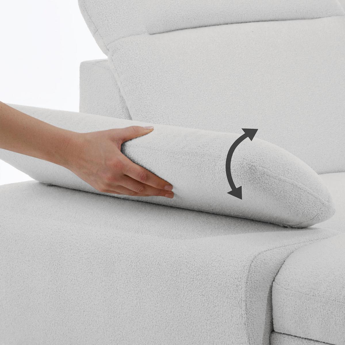 WOHNLANDSCHAFT Sora U mit Schlaffunktion und verstellbarer Sitztiefe, Kopfstützen und Armlehne, 365 cm, Hellgrau, Links - Hellgrau/Schwarz, Textil (365/107/235cm) - Beautysofa