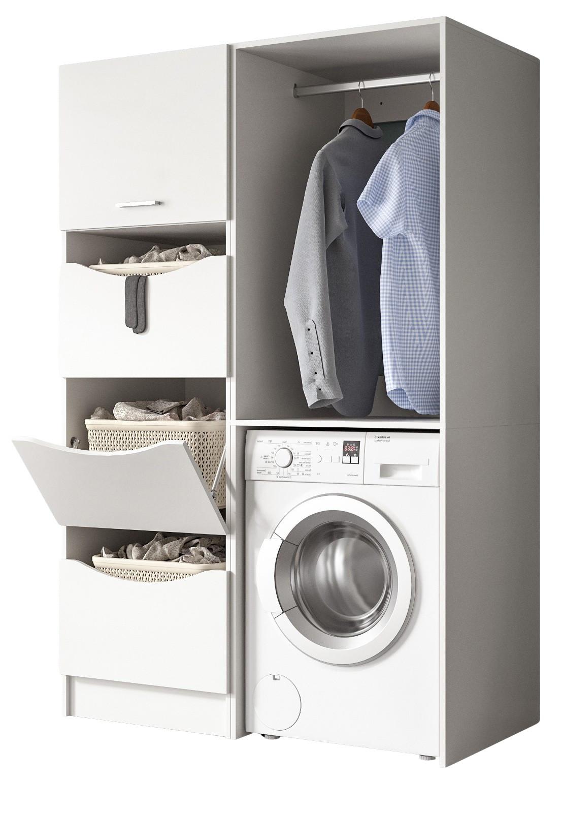 WASCHMASCHINENSCHRANK weiß Set 2-teilig 126 cm, Waschmaschinenumbau mit viel Stauraum - Silberfarben/Weiß, Glas/Holzwerkstoff (126/196/68cm) - Inn.Furn