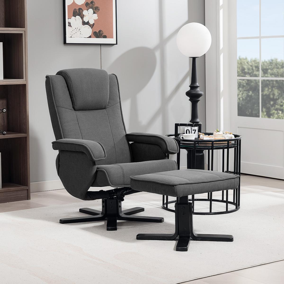 RELAXSESSEL mit Hocker, drehbarer Fernsehsessel mit Liegefunktion, Dunkelgrau - Dunkelgrau, Kunststoff (67/96/87cm) - HOMCOM