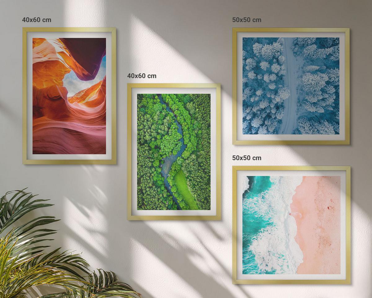 BILDER SET 4er Set - 50x50 cm & 40x60 cm Goldrahmen - Grün der Wasserschlucht im Winter - Goldfarben, Kunststoff (50/50cm) - TULUP