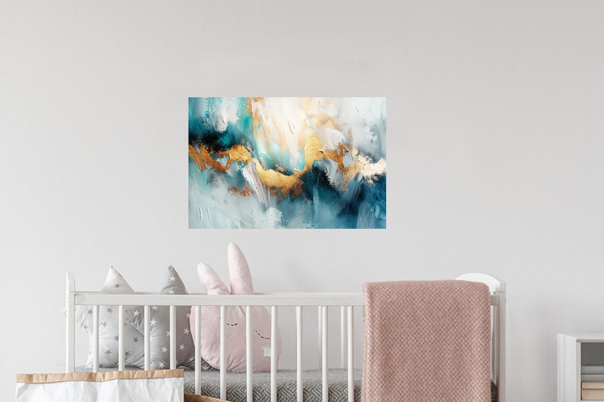 WANDTATTOO Abstrakt - Kunst - Gold - Blau Deko Wohnzimmer 60x40 cm - Petrol, Kunststoff (60/40/0.1cm) - MuchoWow