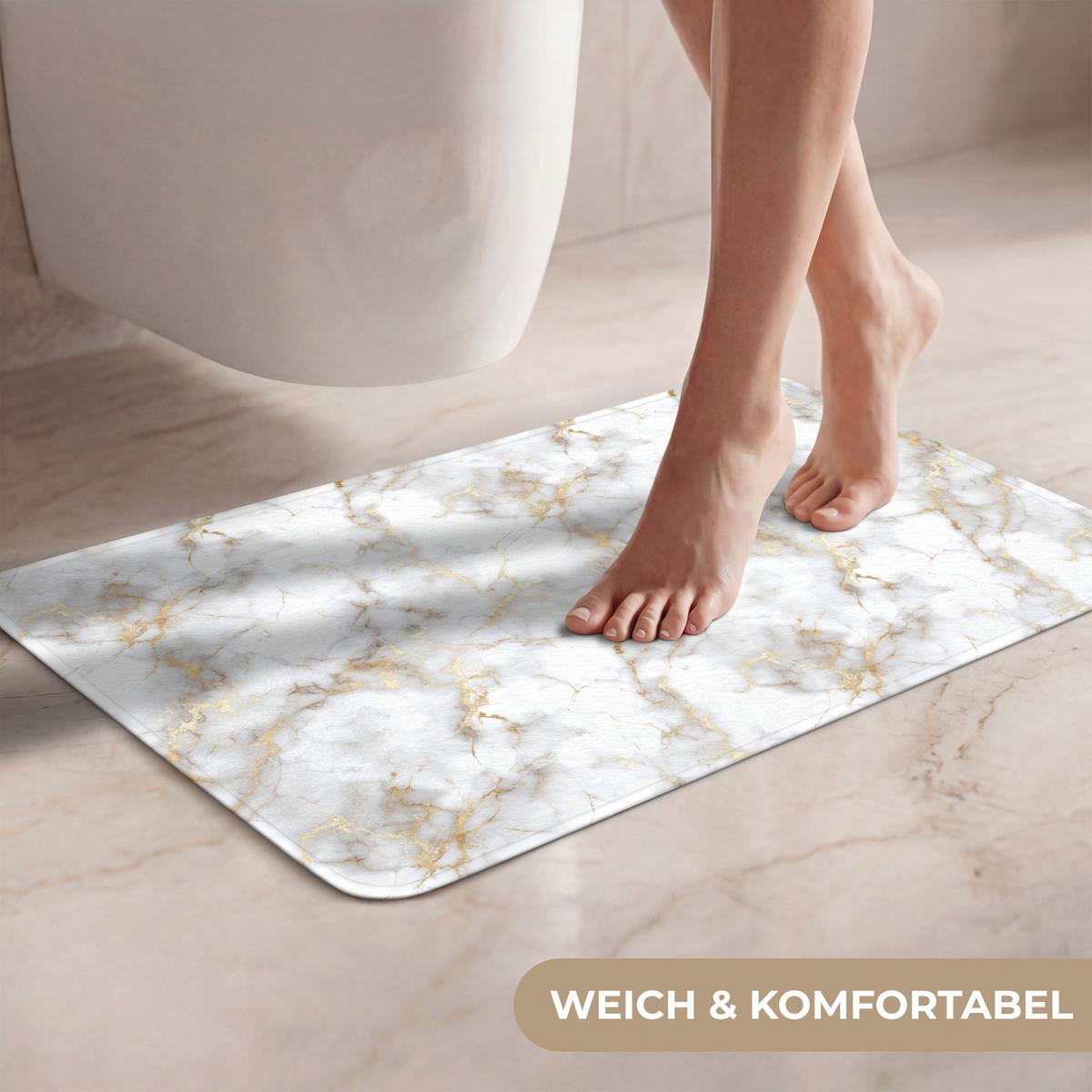 WC-VORLEGER Goldene Adern - Marmor - Weiß Toilettenvorleger 60x40 cm - Weiß, Textil (60/1cm) - OnlyWow