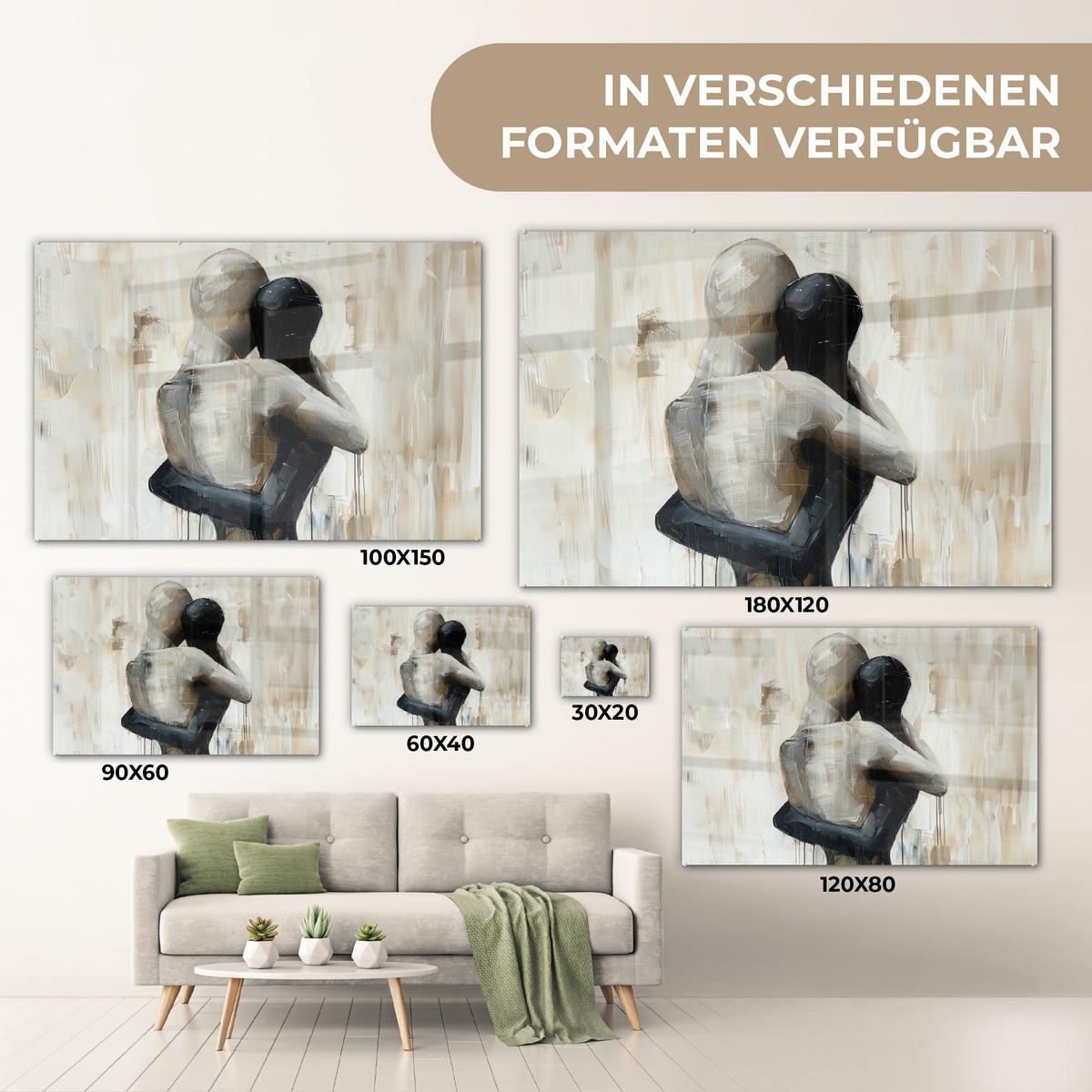 ACRYLGLASBILD Abstrakt - Liebe - Schwarz und weiß - Modern Wandbild Schlafzimmer 120x80 cm - Schwarz, Glas (120/80cm) - MuchoWow