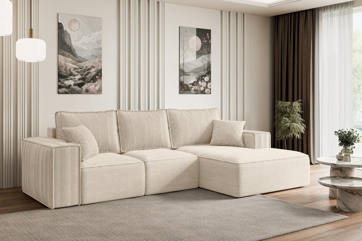ECKSOFA mit Schlaffunktion und Bettkasten SERRA-L-S - 266x161x87 cm Beige Cord - Beige/Schwarz, Holzwerkstoff/Kunststoff (266/161cm) - ALTDECOR