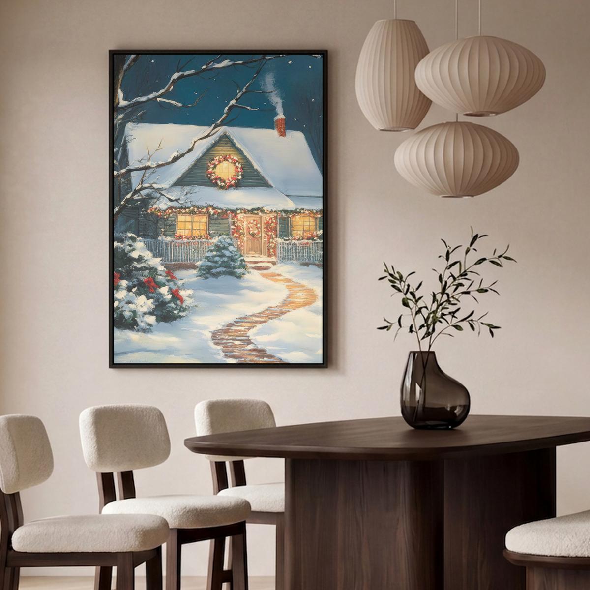 LEINWAND Bilder mit Rahmen - Weihnachten - Weihnachtsbaum - Winter - Zuhause - Schnee - 80x120 - Smaragdgrün, Textil (80/120cm) - MuchoWow