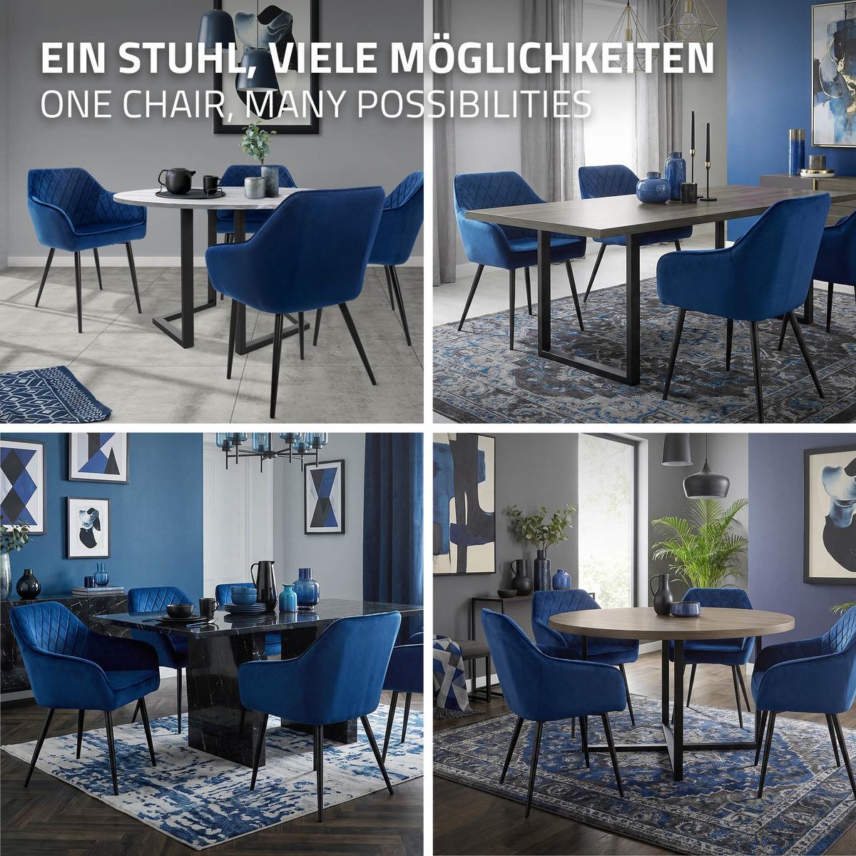 ESSZIMMERSTUHL 4er Set Dunkelblau Samt - Blau/Schwarz, Textil/Metall (63/80/60cm) - ML-DESIGN