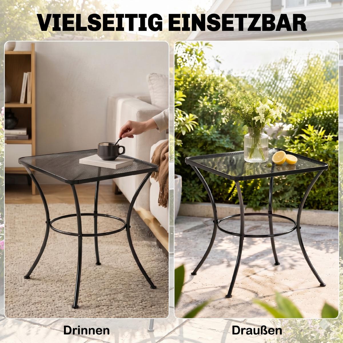 GARTEN BEISTELLTISCH, Schwarz, Metall - Schwarz, Metall (45/45/50cm) - Outsunny