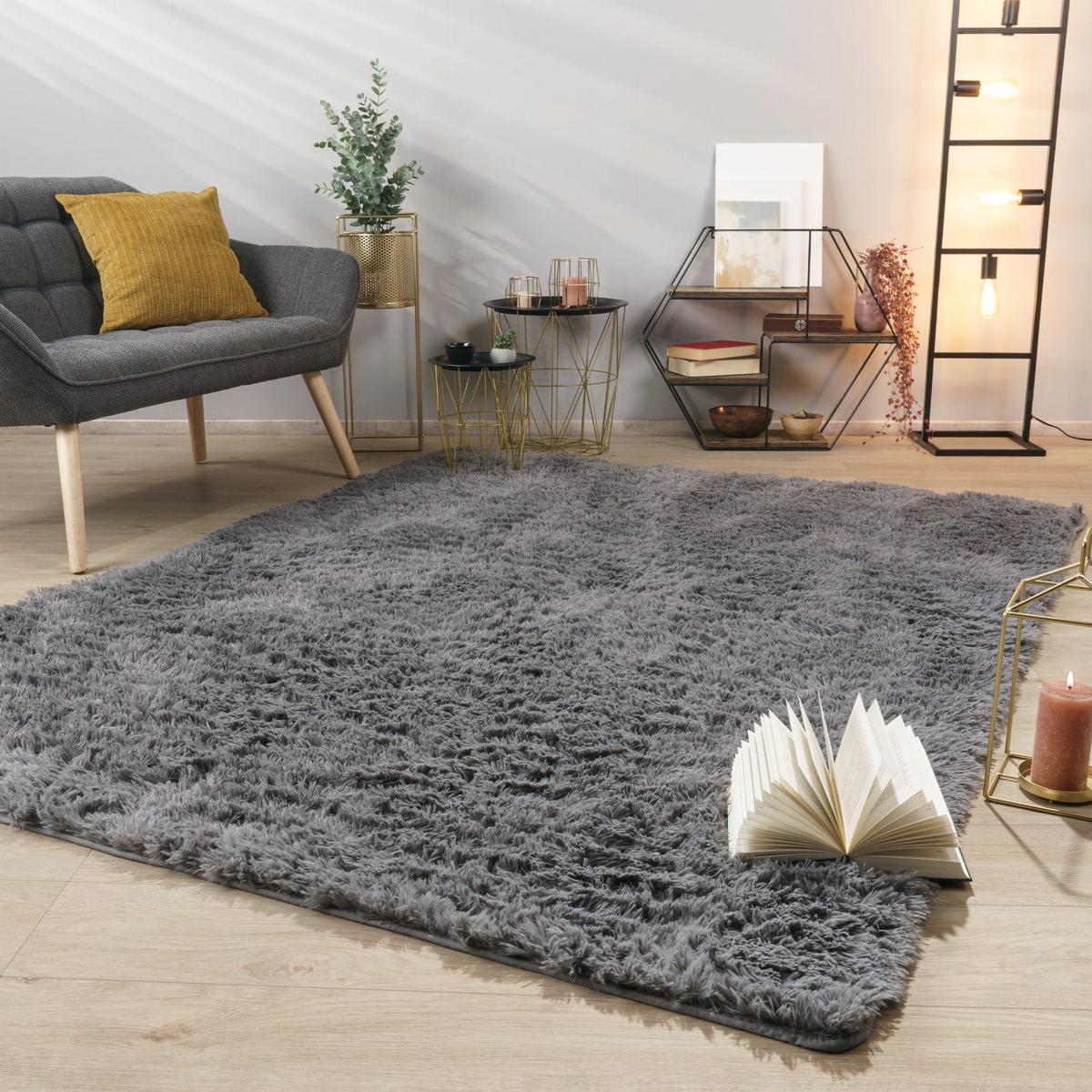 HOCHFLORTEPPICH Grau 60 x 100 cm - Grau, Kunststoff (60/100cm) - TT Home