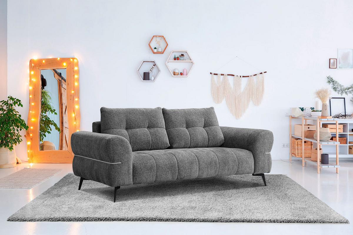 SOFA SALVINI 3-Sitzer, graphitfarben - Graphitfarben/Schwarz, Holzwerkstoff/Textil (176/88/99cm) - Wozimo
