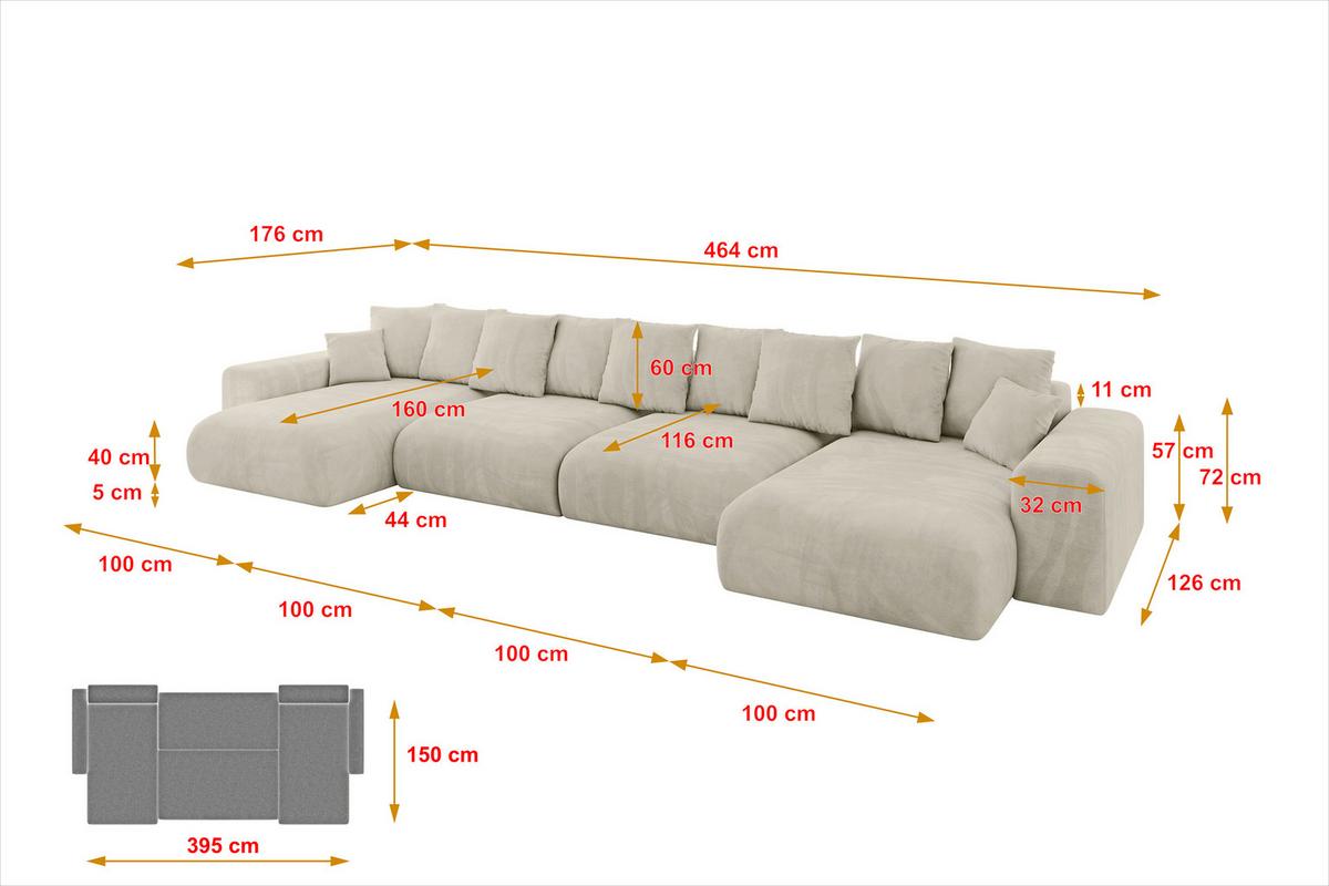 WOHNLANDSCHAFT mit Schlaffunktion ESKAR-U2-464x176x72cm Beige - Beige, Holzwerkstoff/Kunststoff (176/72/464cm) - ALTDECOR