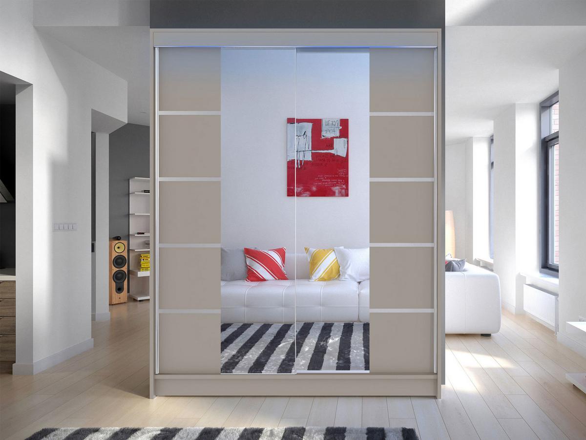 SCHWEBETÜRENSCHRANK Camino V mit RGB LED Beleuchtung - Kaschmir/Silberfarben, Holzwerkstoff/Metall (150/200/58cm) - MIRJAN24