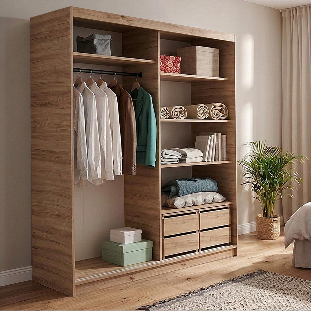 SCHWEBETÜRENSCHRANK Donatello mit 2 Türen und Schubkasteneinsatz, 180 cm, eiche Artisan - Eiche Artisan, Holzwerkstoff (180/205/60cm) - Beautysofa
