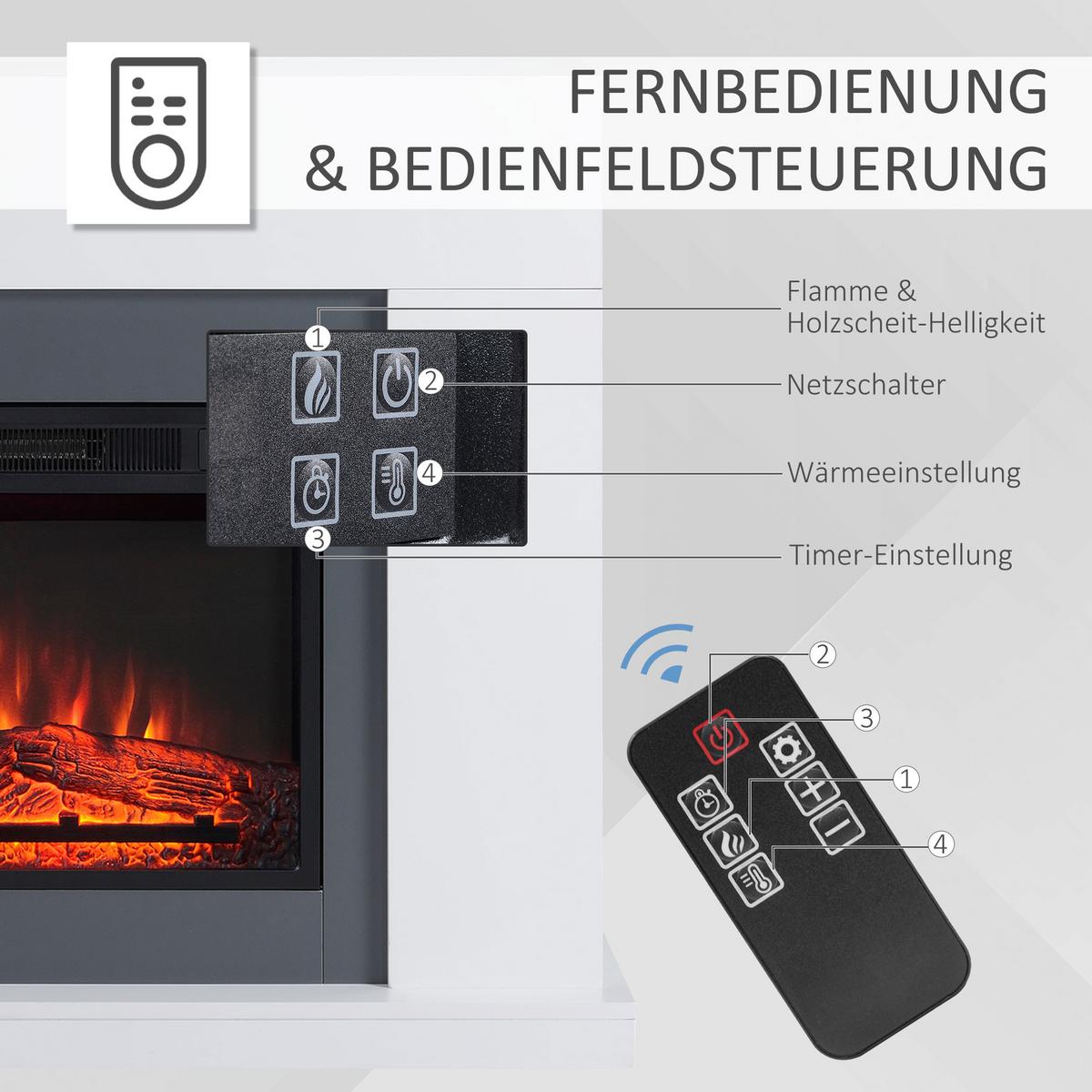 LED Elektrokamin Standkamin mit Flammeneffekt 1800/2000W Weiß - Weiß, Metall (26.6/87.5/113cm) - HOMCOM