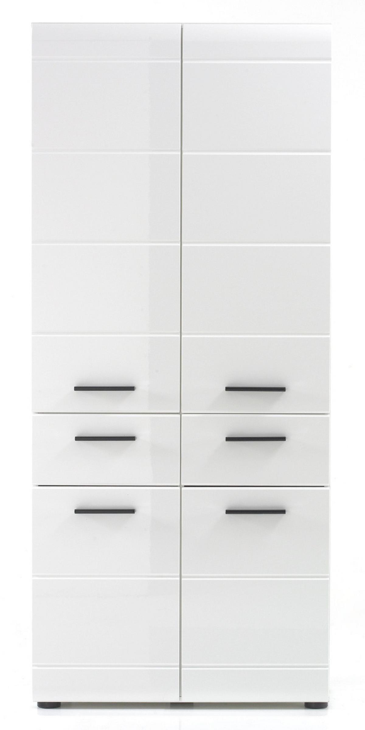 HOCHSCHRANK weiß Hochglanz 60 cm, Badschrank mit viel Stauraum - Weiß Hochglanz/Schwarz, Holzwerkstoff/Kunststoff (60/182/31cm) - Top.Furn
