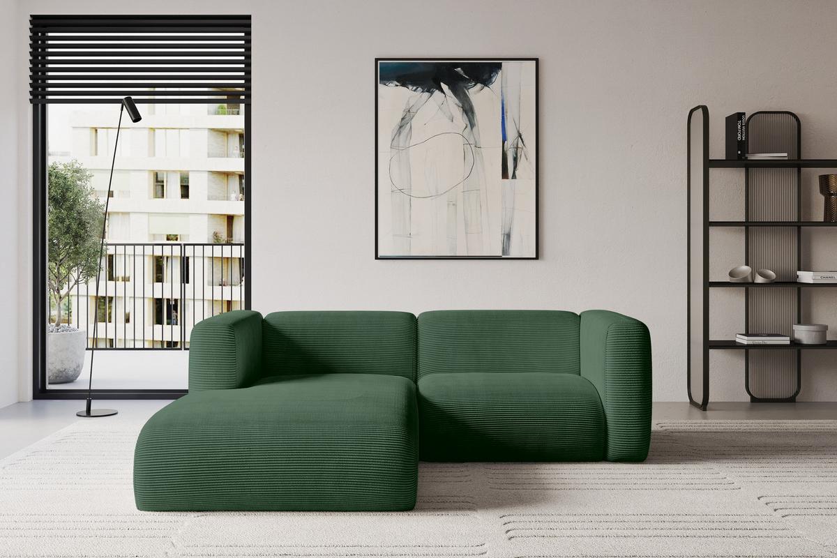 ECKSOFA Ottomane Links MIRA-L1 227x179x89 Grün Cord - Salbeigrün/Schwarz, Holzwerkstoff/Kunststoff (227/179cm) - ALTDECOR