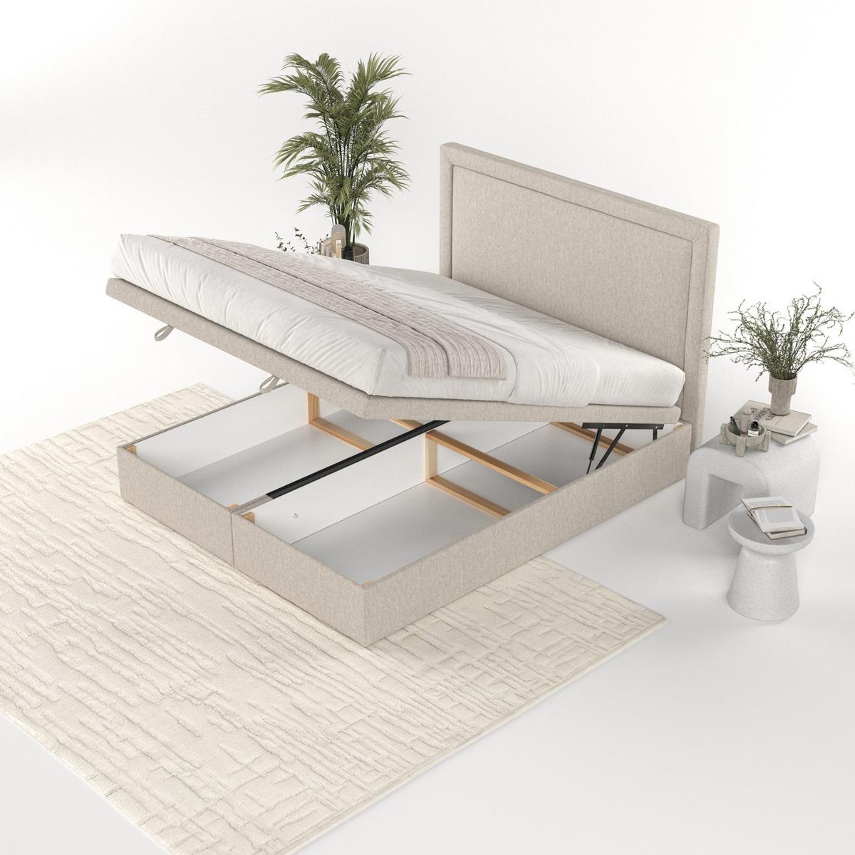 POLSTERBETT Salma mit Stauraum 200/200 cm Hellbeige im Megan Stoff - Sandfarben/Schwarz, Holz/Holzwerkstoff (200/200cm) - AltaBeds