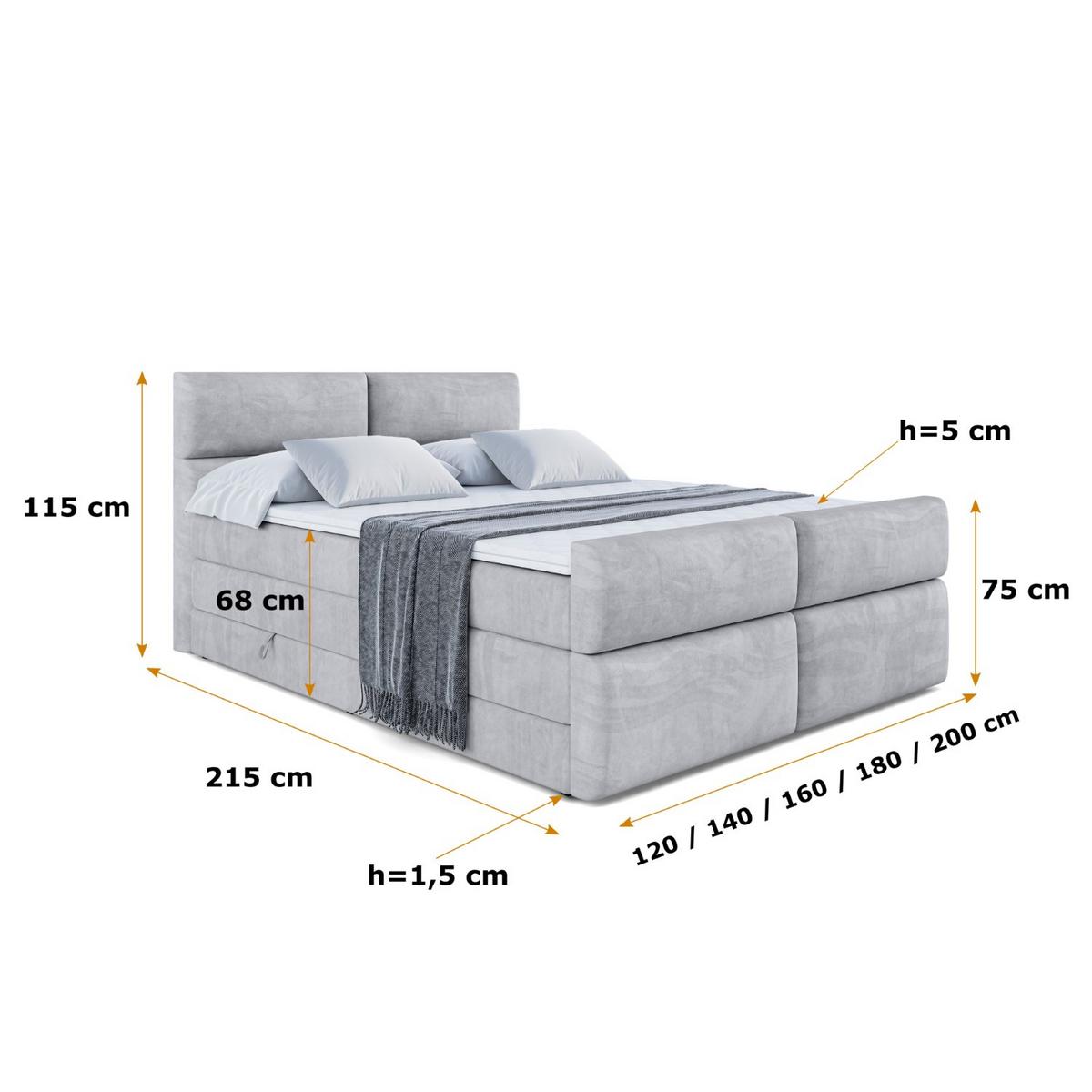 BOXSPRINGBETT BOXI3-Z KING - 140x200 - H3/H4 - Hellgrau - Hellgrau, Holzwerkstoff (140/200cm) - ALTDECOR