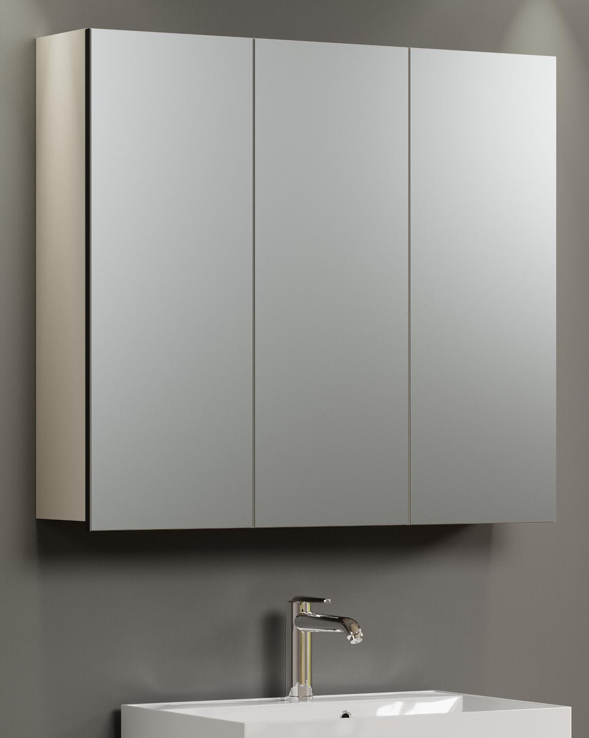 SPIEGELSCHRANK Kaschmir grau 90 cm, Badschrank 3-türig - Klar/Grau, Glas/Holzwerkstoff (90/80/20cm) - Top.Furn