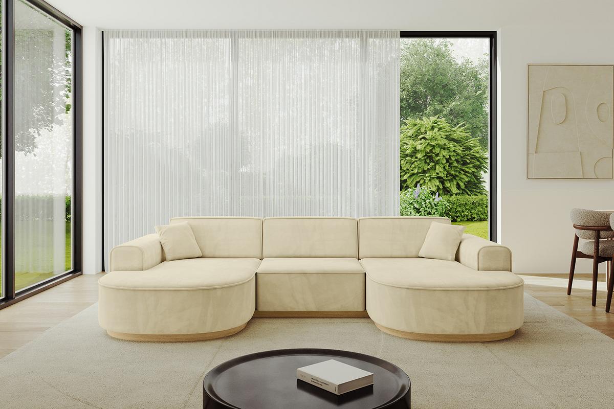 WOHNLANDSCHAFT MARI-U1-v2 - 303x171x83 cm Beige Velours - Beige, Holzwerkstoff/Textil (303/83/171cm) - ALTDECOR