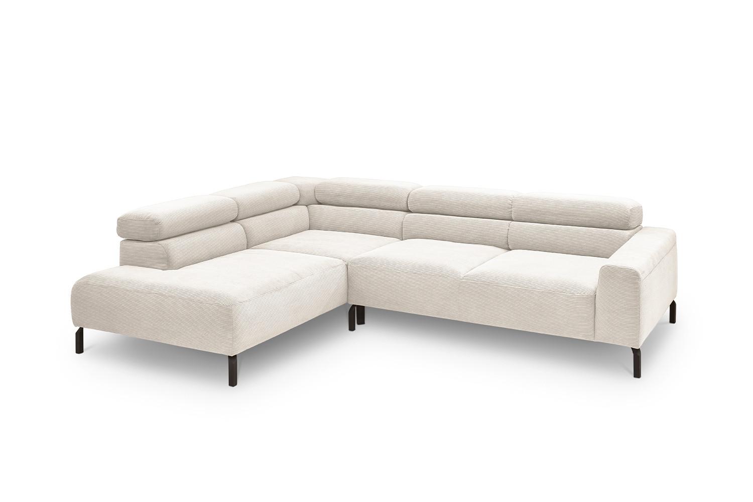 ECKSOFA MIT MOTORISCHEM SITZVORZUG DELIA Weiß Cord Relaxfunktion - Schwarz/Weiß, Textil/Metall (276/219cm) - KAWOLA