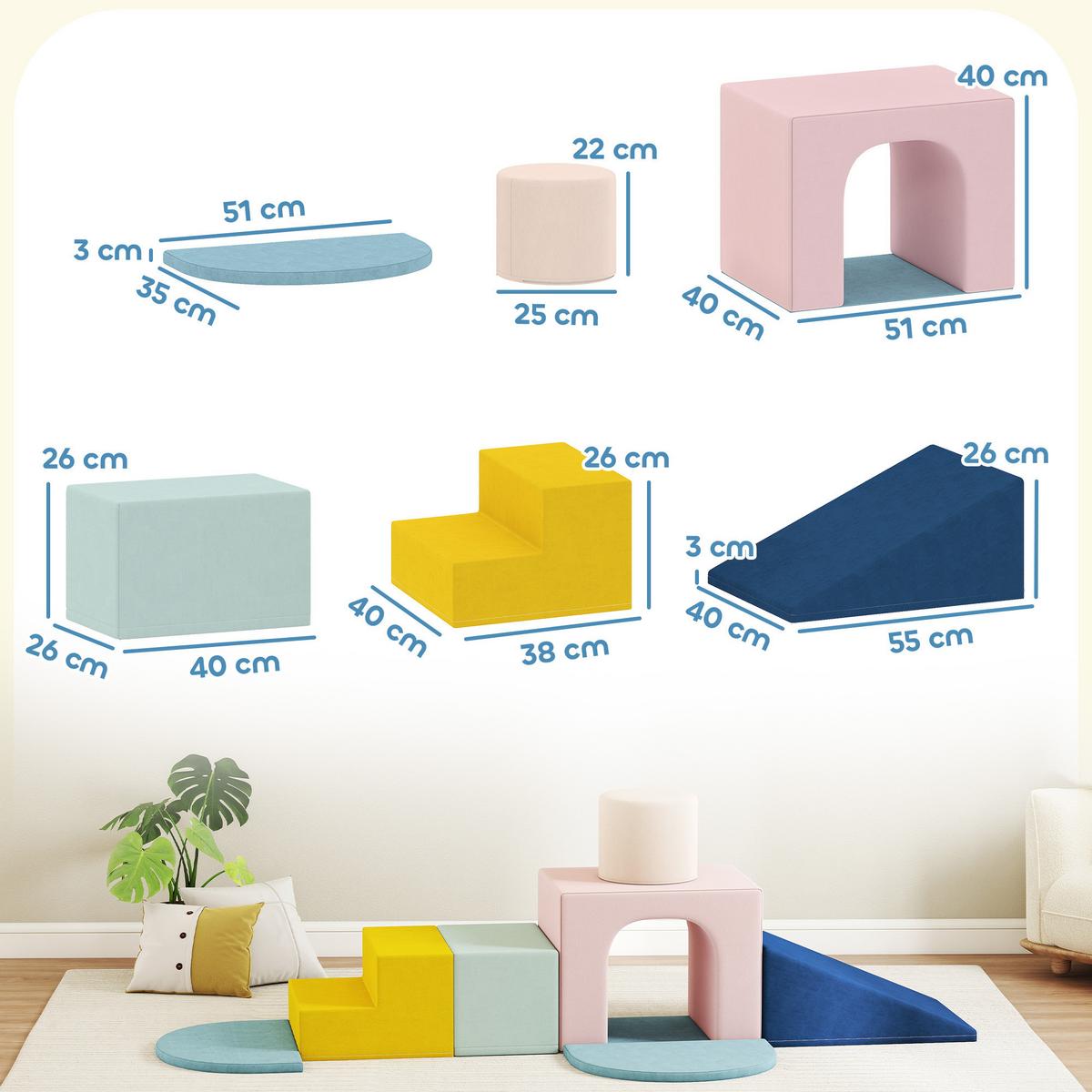 SOFTBAUSTEINE 8er Set Samt Schaumstoff Mehrfarbig - Multicolor, Textil (40/51cm) - AIYAPLAY