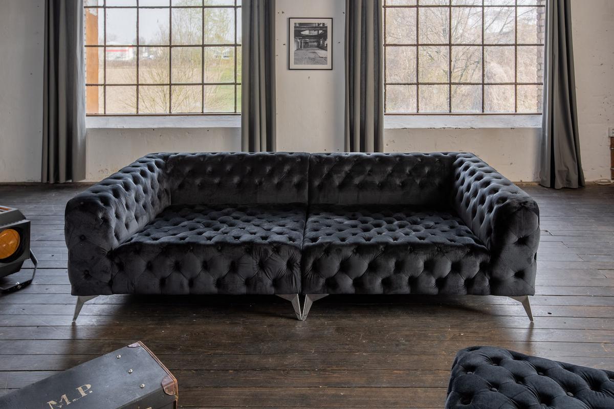 BIG SOFA NARLA Schwarz Velvet - Silberfarben/Schwarz, Textil (280/70/140cm) - KAWOLA