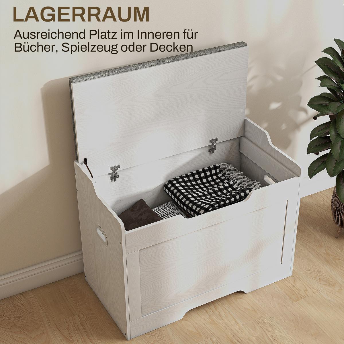 AUFBEWAHRUNGSTRUHE mit Deckel, 103 Liter Sitzfläche - Weiß/Grau, Kunststoff/Textil (40/56/75cm) - HOMCOM