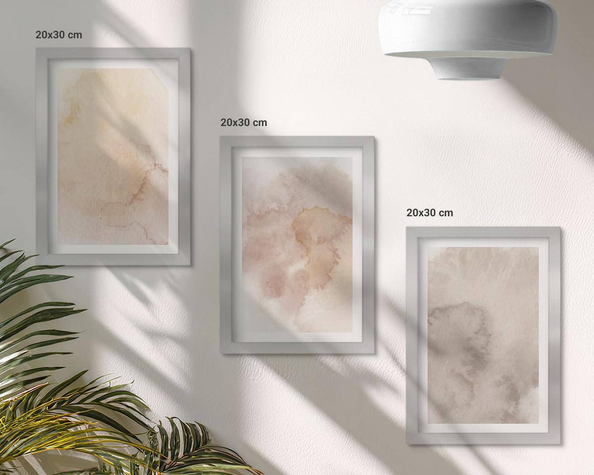 BILDER SET 3er Set - 20x30 cm Silberner Rahmen - Warme Aquarell-Pastelltexturen - Silberfarben, Kunststoff (20/30cm) - TULUP