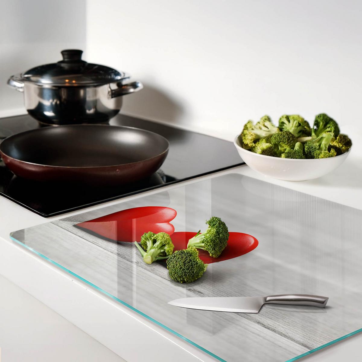 GLASPLATTE 60x52 cm Herzen Holz - Rot, Glas (60/0.4/52cm) - TULUP