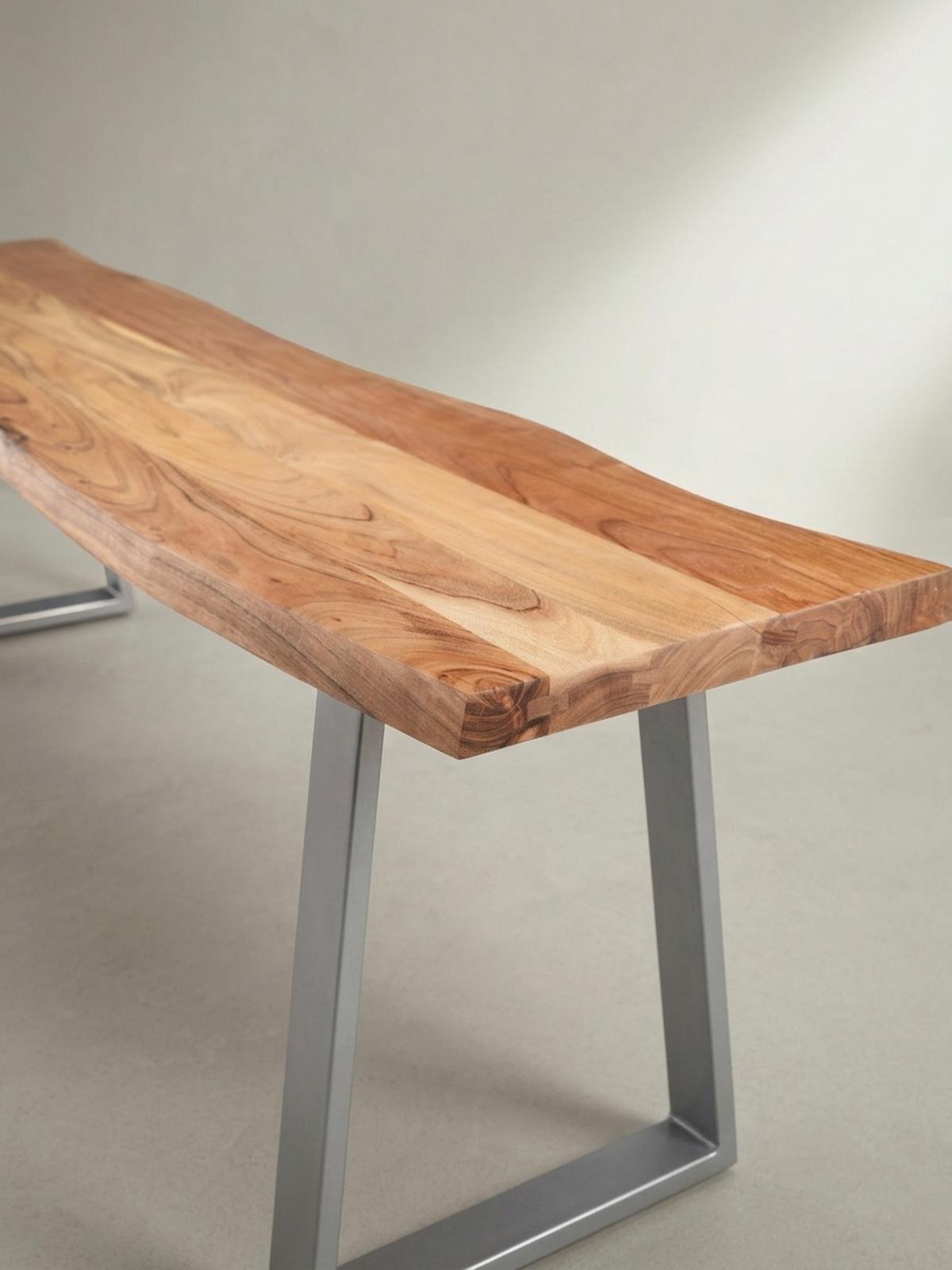 ESSZIMMERBANK Massivholz Metall Baumkante Chromgestell, Akazie 140x40x46 cm - Silberfarben/Braun, Holz/Metall (140/46/40cm) - KADIMA DESIGN