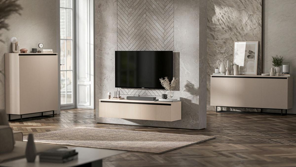 SIDEBOARD Selene 3D Kachmir Matt mit metallrahmen Glamour 167 cm - Kaschmir/Schwarz, Holzwerkstoff/Metall (167/79/35cm) - Meble Lindner