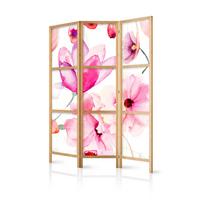 PARAVENT Japanischer 3-tlg 135x172 cm Aquarell Blumen - Rosa, Holz/Textil (135/172/3cm) - Muralo