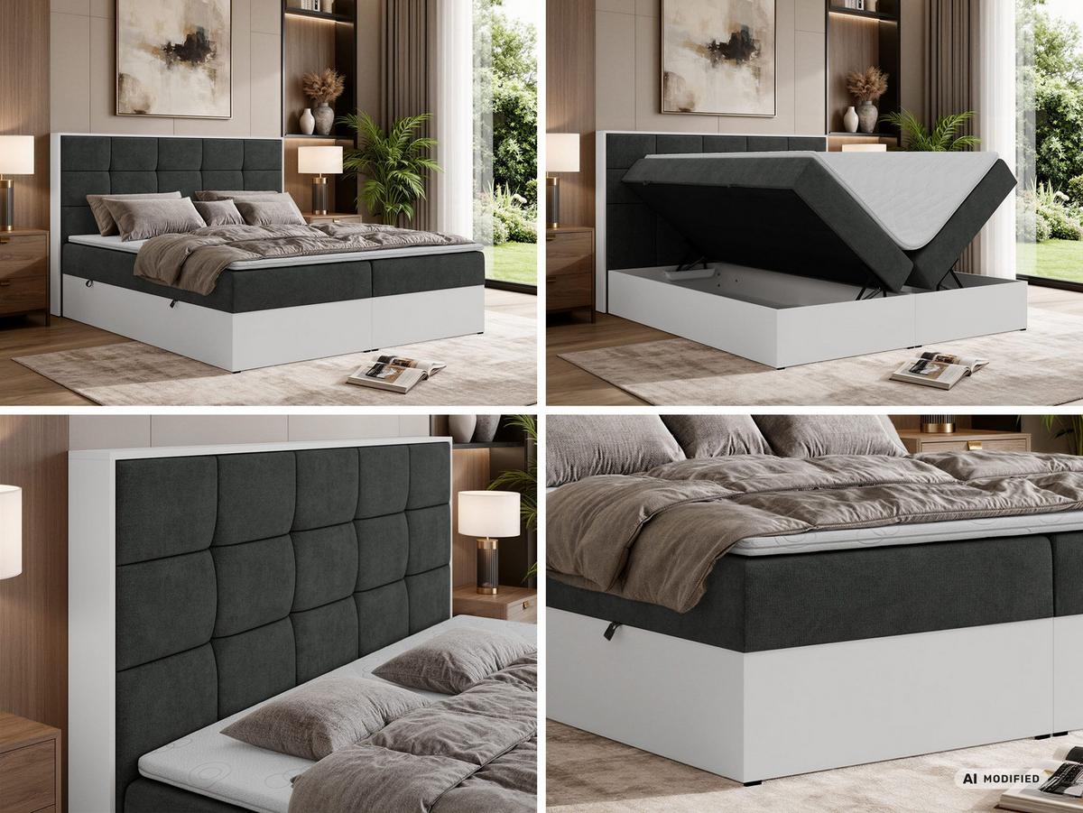 BOXBETT ALVIT 140/200 - Dunkelgrau Stukture - Topper Visco - H4 - Dunkelgrau/Schwarz, Kunststoff/Textil (140/200cm) - MKS