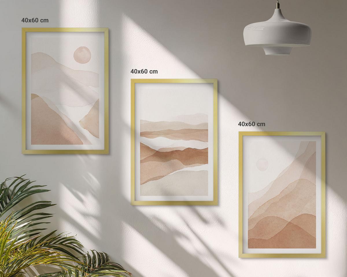BILDER SET 3er Set - 40x60 cm Goldrahmen - Abstrakte braune Landschaften - Goldfarben, Kunststoff (40/60cm) - TULUP