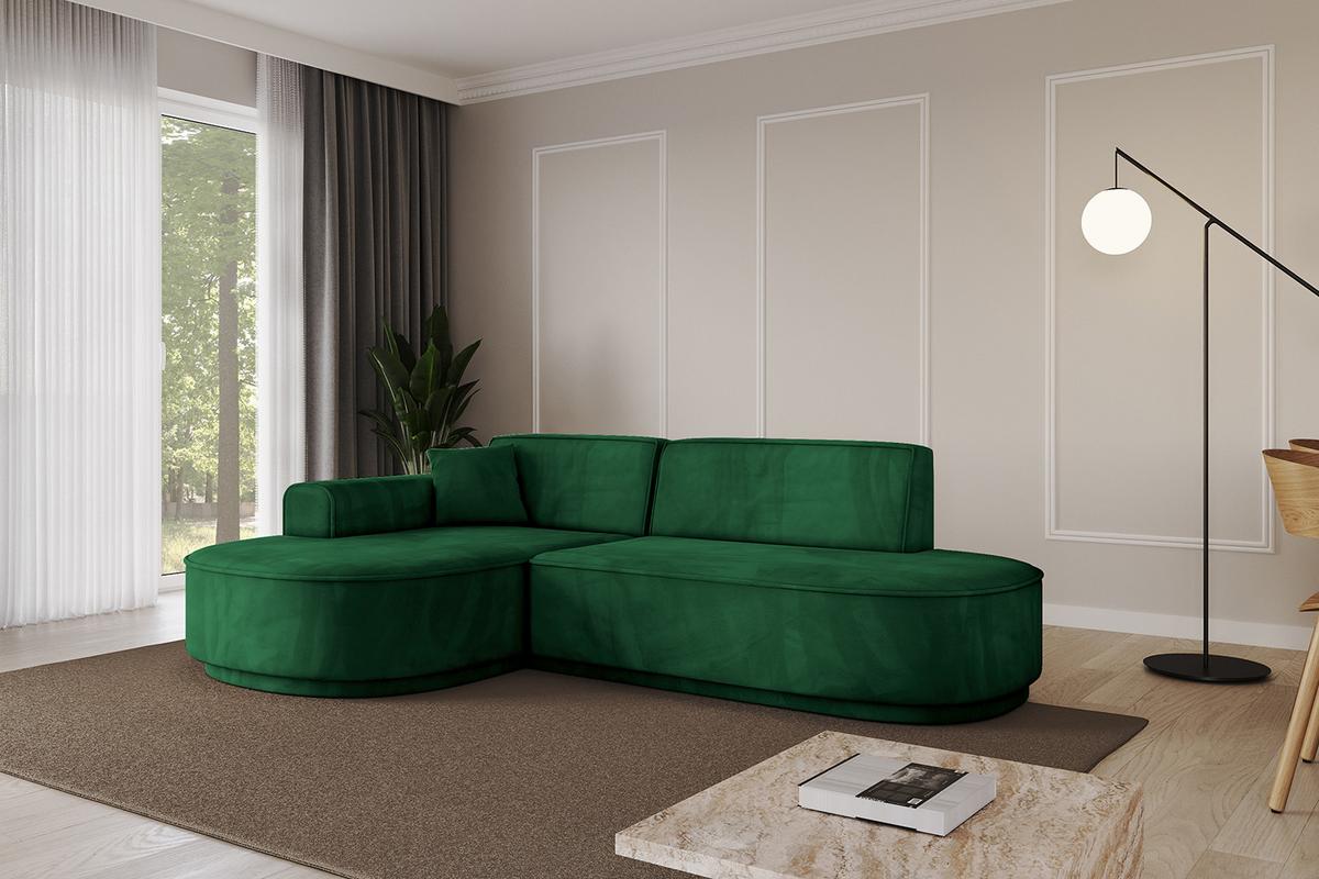 ECKSOFA Ottomane Links MARI-L1-v3 - 243x171x83 cm Dunkelgrün Velours - Dunkelgrün/Schwarz, Holzwerkstoff/Kunststoff (243/171cm) - ALTDECOR