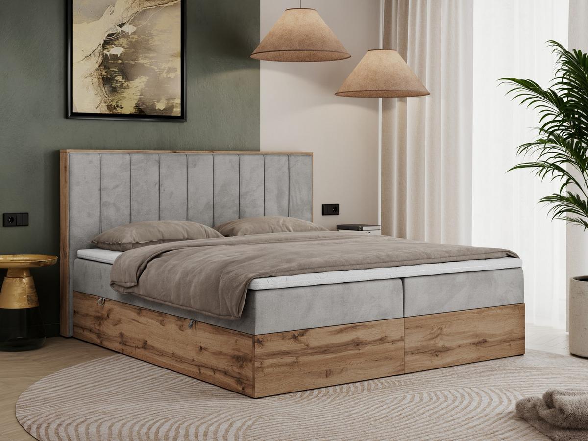 BOXBETT BELLISSIMO 140/200 Hellgrau Velvet - H4 - Hellgrau, Holz/Textil (140/200cm) - MKS