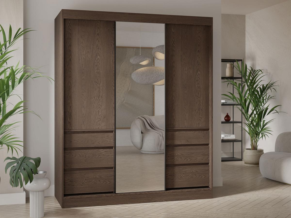 SCHWEBETÜRENSCHRANK Haiti 180 mit Spiegel - Braun, Holzwerkstoff (180/216/65cm) - MIRJAN24