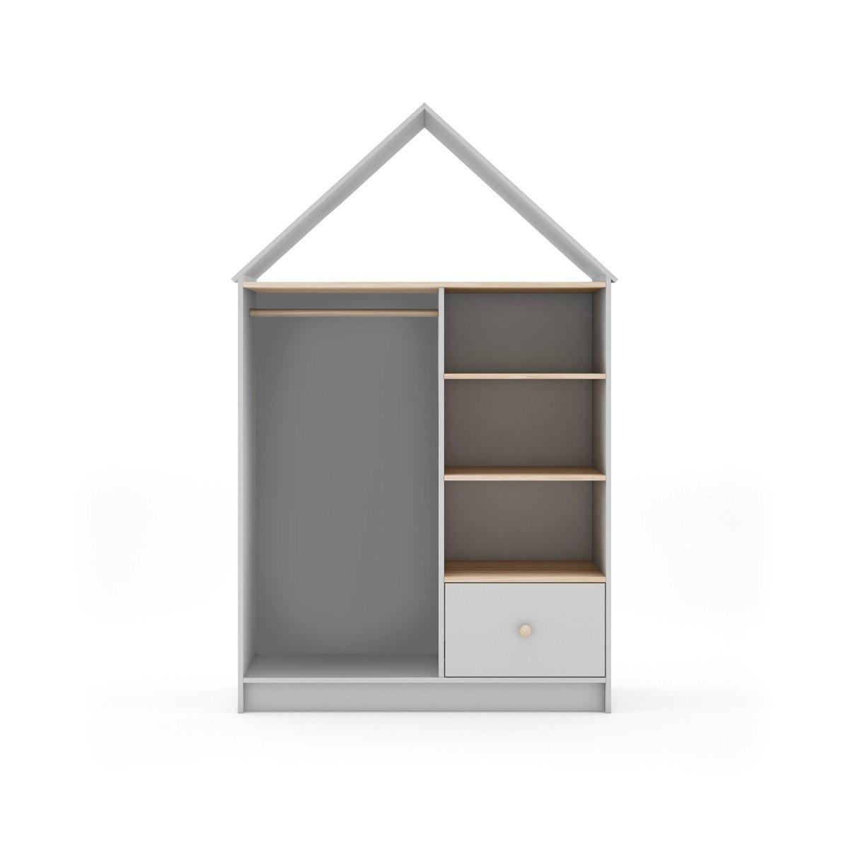 KLEIDERSCHRANK mit 3 Nischen, 1 Schublade und 1 Kleiderstange H180 cm 45/110/180 cm - Weiß, Holz (45/180/110cm) - Calicosy