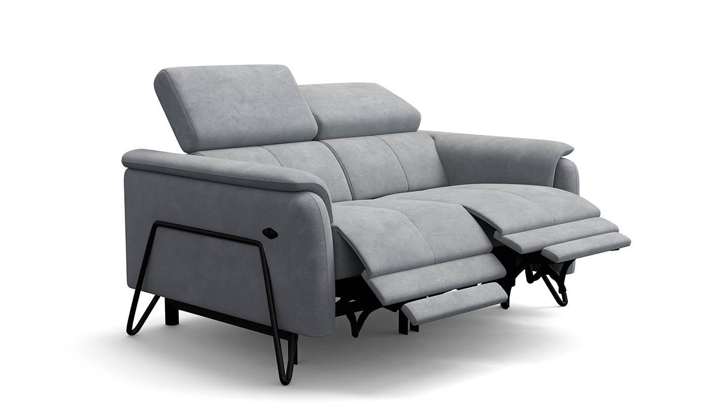 RELAXSOFA RODEN 2-Sitzer mit 2 Relax, hellgrau, Veloursstoff - Hellgrau, Holz/Textil (148/82/103cm) - Wozimo