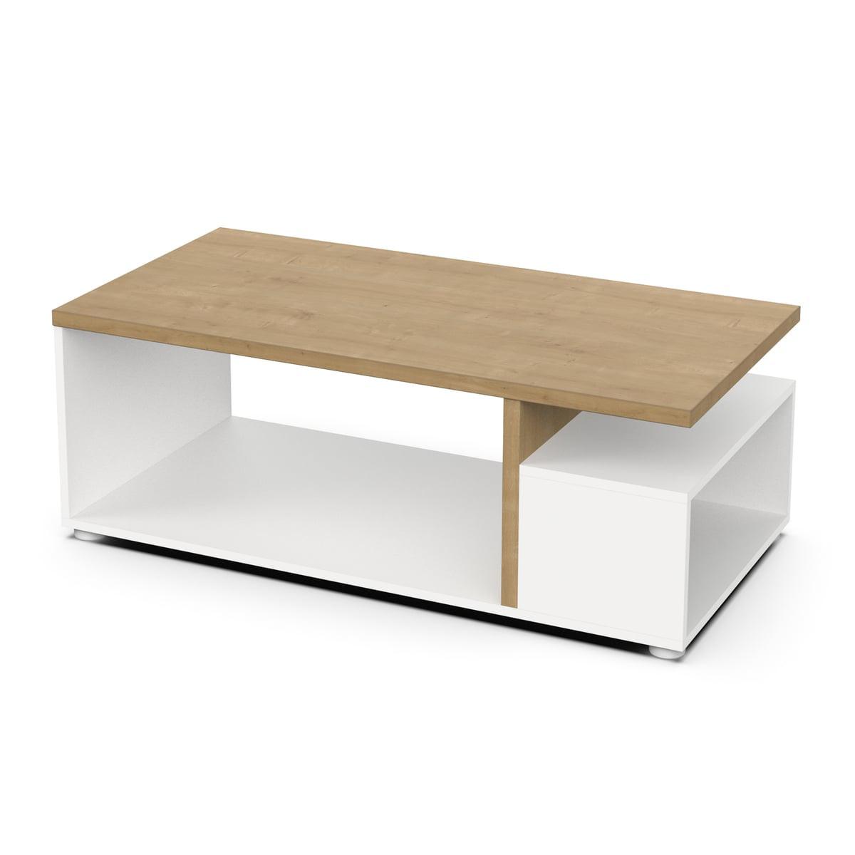COUCHTISCH mit 3 Fächern Dekor Eiche und mattweiß access 91,8/36/50 cm - Eschefarben, Holzwerkstoff (51.7/50/36cm) - Calicosy