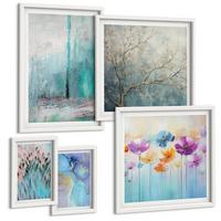 BILDER SET 5er Set - 50x50 cm & 20x30 cm & 40x60 cm Weißer Rahmen - Leuchtturm, Landschaft, Mädchen, Pferd - Weiß, Kunststoff (40/60cm) - TULUP