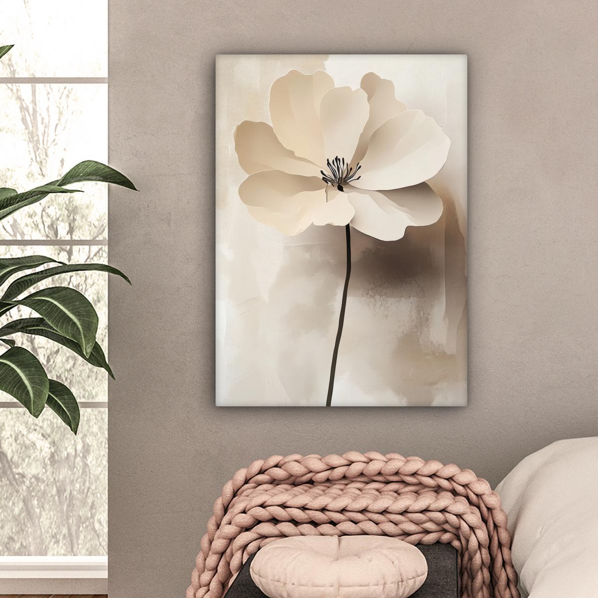 LEINWANDBILD Blume - Beige - Farbe - Schatten Wandbild Wohnzimmer 60x80 cm - Creme, Textil (60/80cm) - MuchoWow